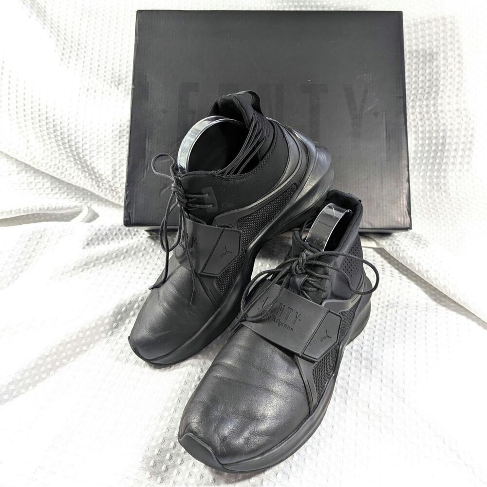 NWT! FENTY/PUMA! "THE TRAINER HI" BLACK LEATHER, SLIP-ON TENNIS SHOES! SZ 9.5